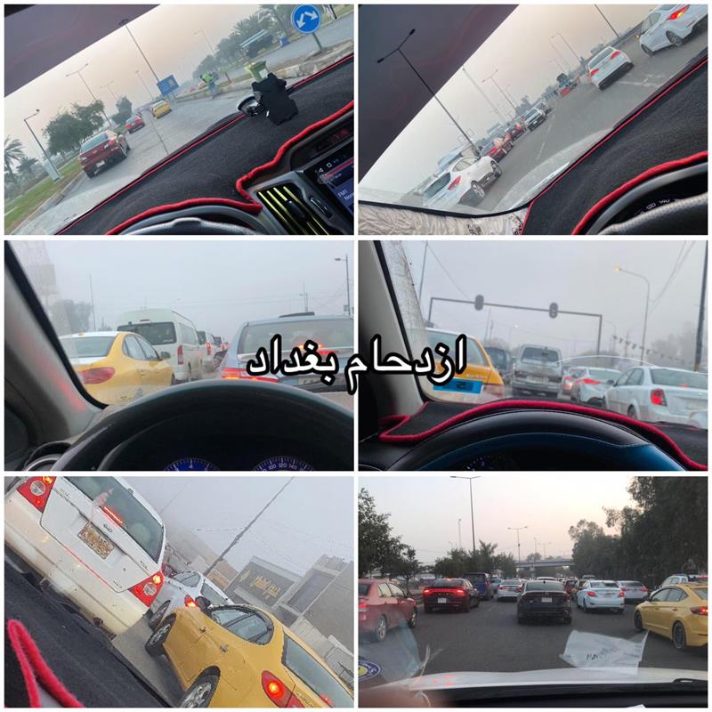 صور من بغداد: اختناقات في الشعب والتاجي وضباب كثيف يربك حركة السير في طريق المطار